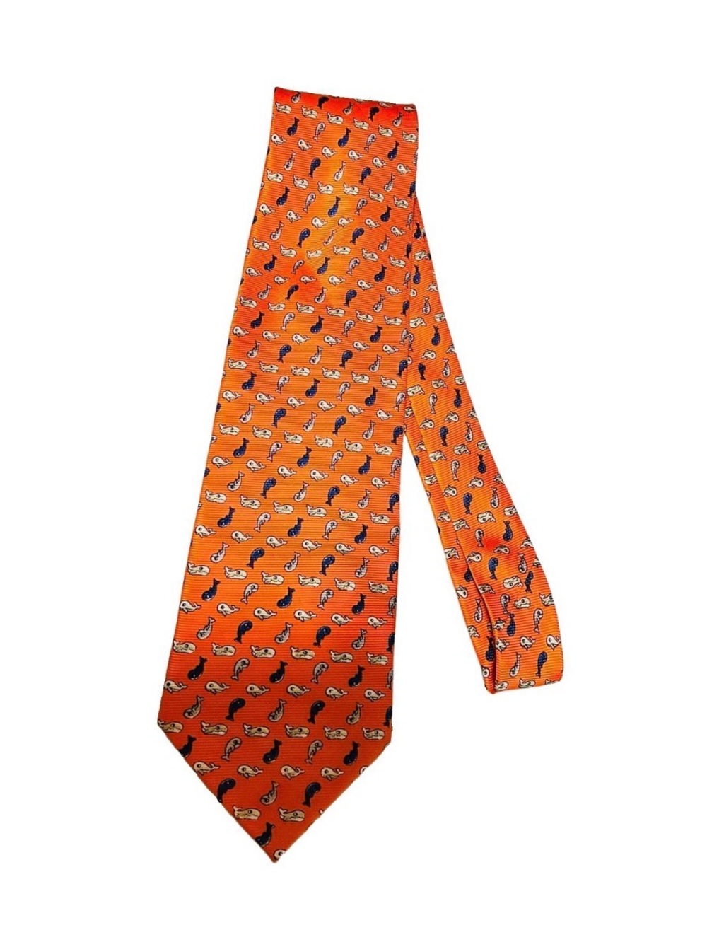 Equus Silk  Handmade Necktie Orange Whale Print Classic Men's Tie 58" x 4” NWT